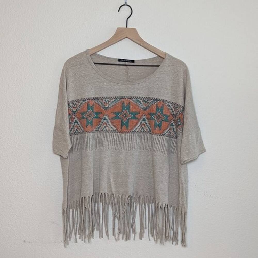 Foreign Exchange Aztec graphic Shirt with Fringe at Bottom Size Medium